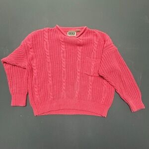 Forenza Cable Knit Sweater Women's Small Pink Ramie Blend Pullover Crewneck